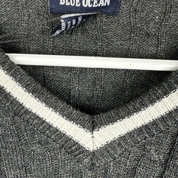 Blue Ocean | Vintage Y2K | V Neck Grey Ribbed Classic Sweater | XL - Picture 8 of 8